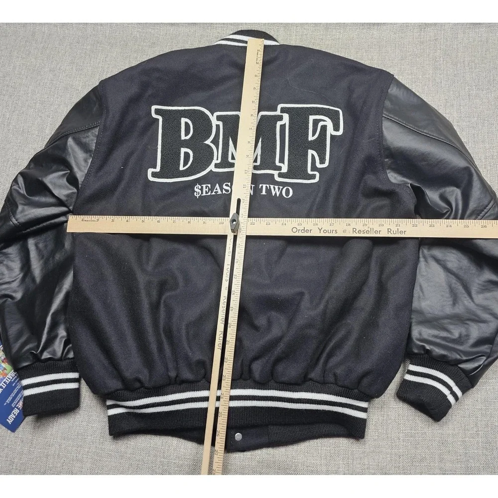BMF Black Mafia Family Jacket Mens Medium Leather Wool Varsity Cast Crew